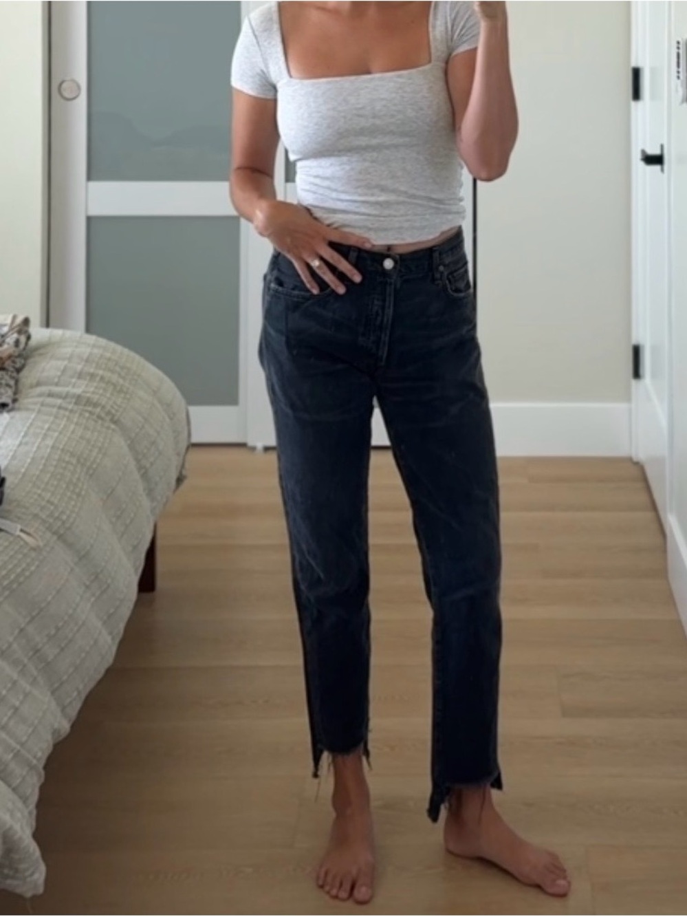 adidas Black Straight Leg High-Rise Jeans